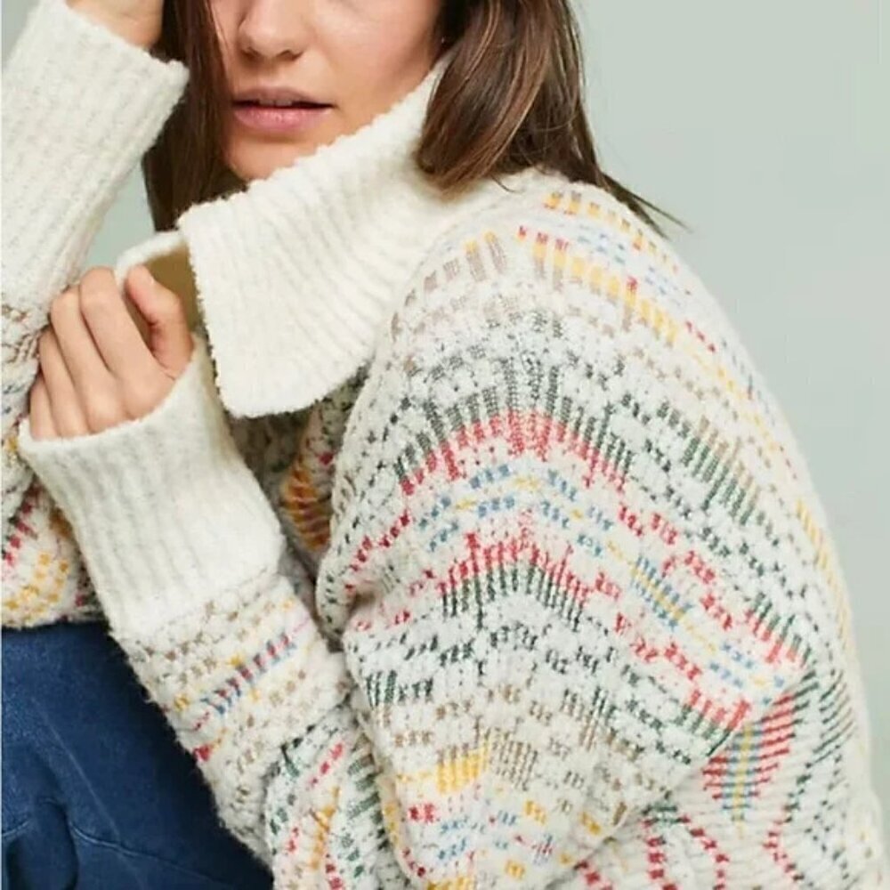 Anthropologie Sleeping on Snow Chalet Jacquard Sweater Size Large